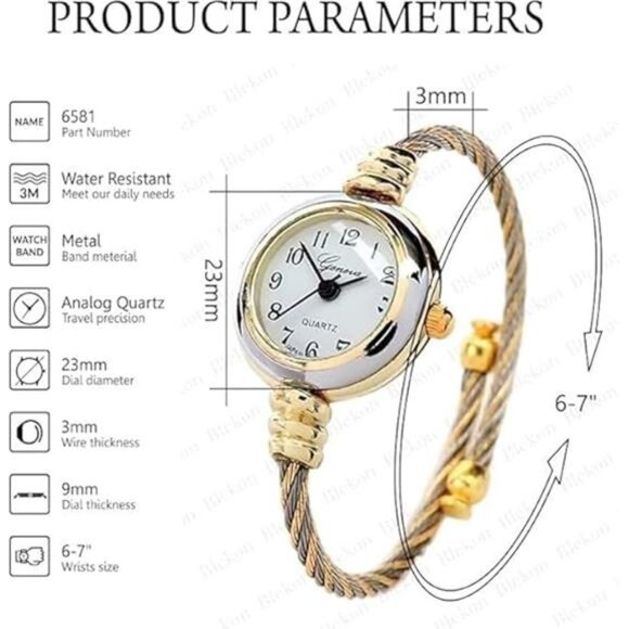Gold Silver Cable Band Ladies Bangle Cuff Watch main image 4